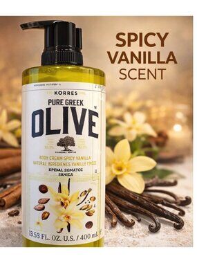 Korres Greek Olive Oil Body Cream Spicy Vanilla 13.53 oz Hydrating Lotion Jumbo